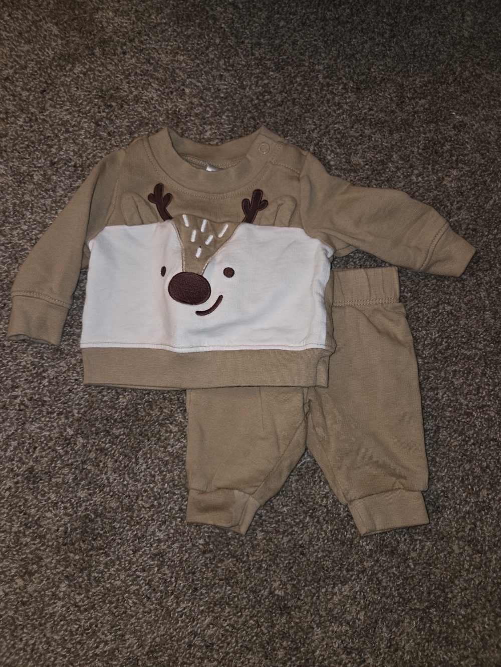 Baby Reindeer Sweatshirt & Jogger Set - Tan and Cream